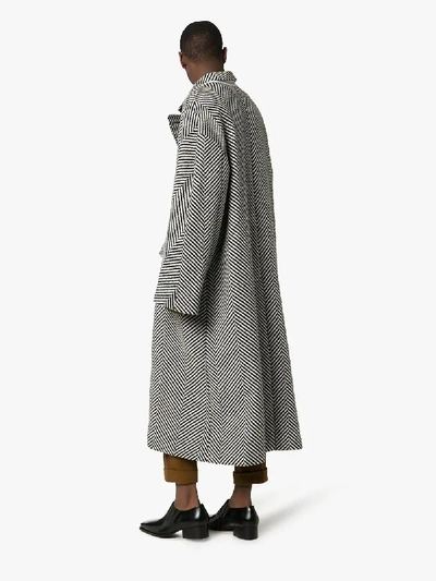 Shop Haider Ackermann Diagonal Striped Virgin Wool Coat In Black