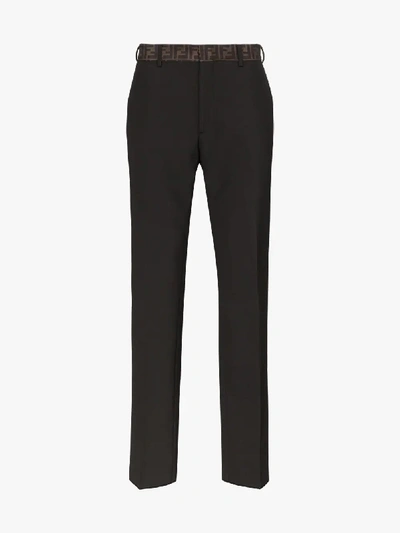 Shop Fendi Ff Logo Band Tailored Trousers In Black