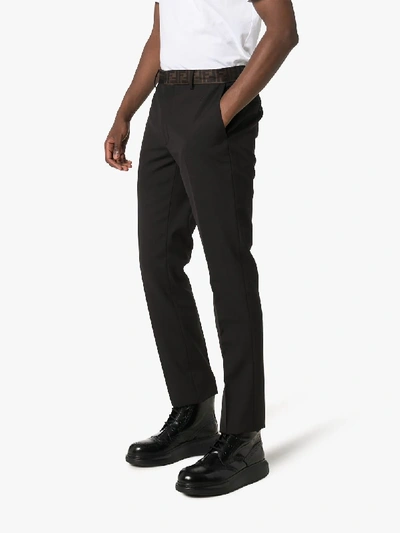 Shop Fendi Ff Logo Band Tailored Trousers In Black