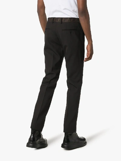 Shop Fendi Ff Logo Band Tailored Trousers In Black