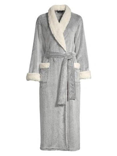 Shop Natori Women's Sherpa-trim Robe In Grey