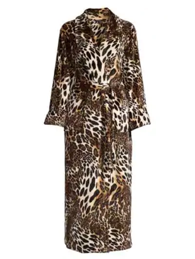 Shop Natori Chestnut Leopard Print Plush Robe In Cheetah