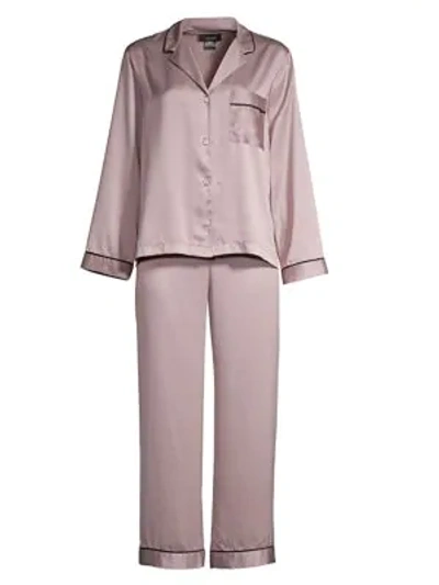 Shop Natori Purple Dove Feathers Two-piece Satin Pajama Set