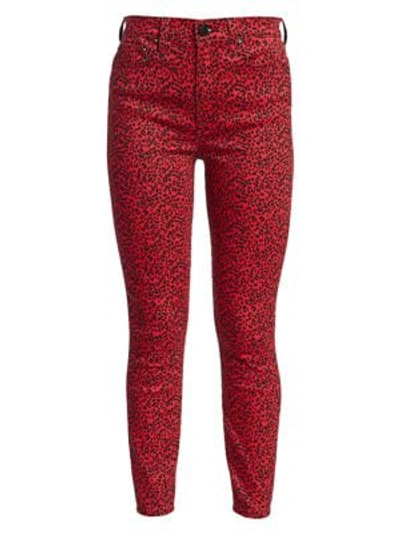Shop Alice And Olivia Good High-rise Ankle Skinny Jeans In Mini Leopard Ruby Black