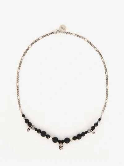 Shop Alexander Mcqueen Pearl And Skull Bead Necklace In Black/crystal