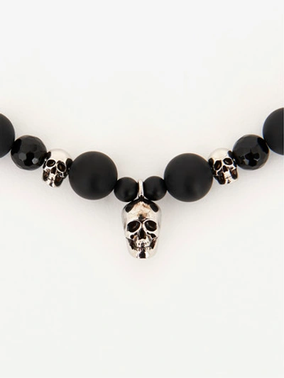 Shop Alexander Mcqueen Pearl And Skull Bead Necklace In Black/crystal