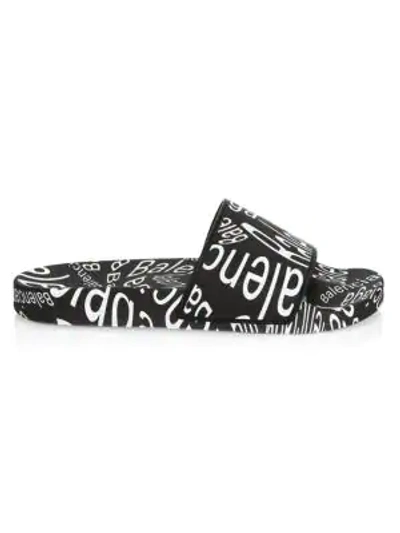 Shop Balenciaga Logo Pool Slide Sandals In Black White