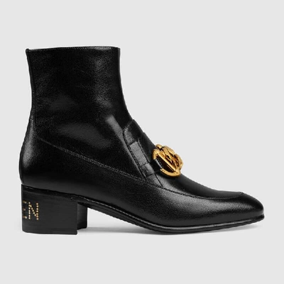 Shop Gucci Women's Leather Horsebit Chain Boot In Black