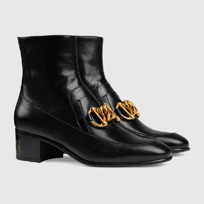 Shop Gucci Women's Leather Horsebit Chain Boot In Black