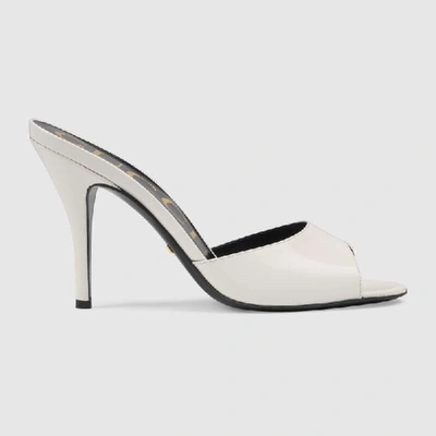 Shop Gucci Leather Heeled Slide In White