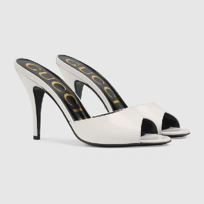 Shop Gucci Leather Heeled Slide In White