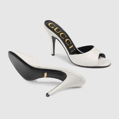 Shop Gucci Leather Heeled Slide In White