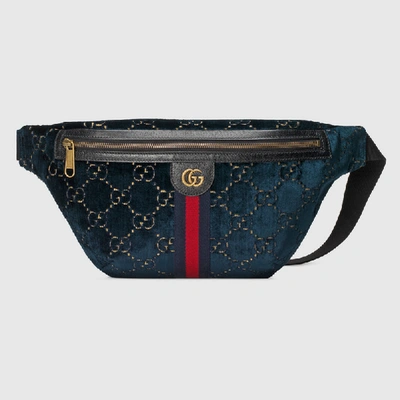 Shop Gucci Gg Velvet Belt Bag In Blue Gg Velvet