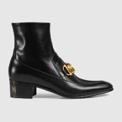 Shop Gucci Men's Leather Horsebit Chain Boot In Black