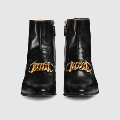 Shop Gucci Men's Leather Horsebit Chain Boot In Black