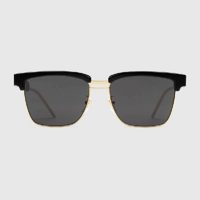 Shop Gucci Square Metal And Acetate Sunglasses In Black