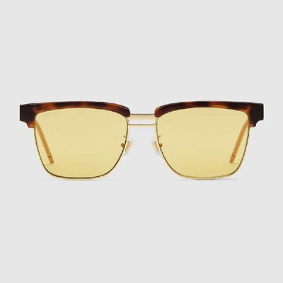 Shop Gucci Square Metal And Acetate Sunglasses In Brown