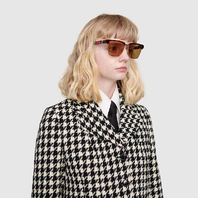 Shop Gucci Square Metal And Acetate Sunglasses In Brown