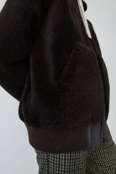 Shop Acne Studios Hooded Shearling Jacket Chocolate/dark Brown
