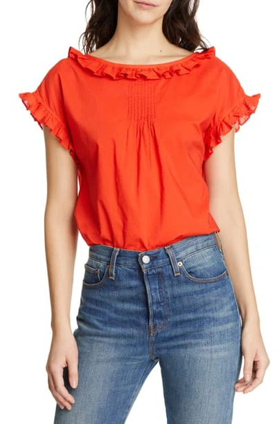 Shop Alex Mill Ruffle Blouse In Tomato