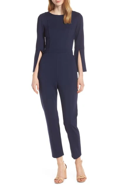 Shop Ali & Jay Slit Sleeve Slim Leg Jumpsuit In Navy