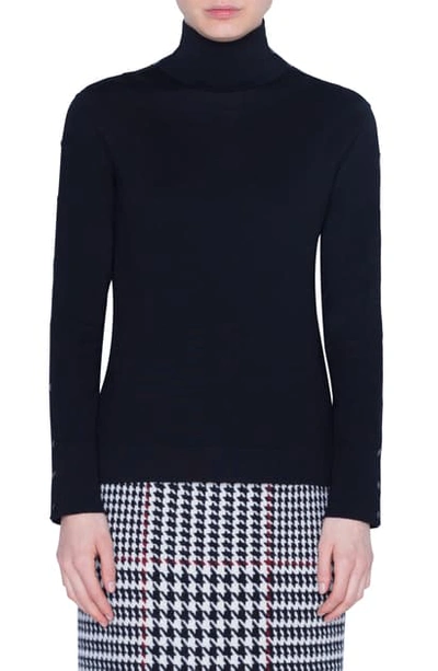 Shop Akris Punto Snap Sleeve Wool Sweater In Black