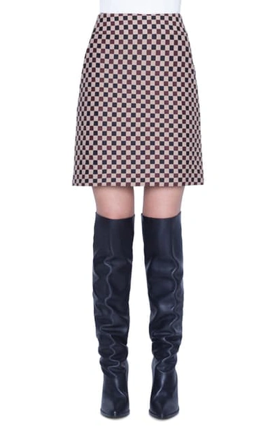 Shop Akris Punto Chess Check Jacquard Miniskirt In Camel/ Black/ Ruby
