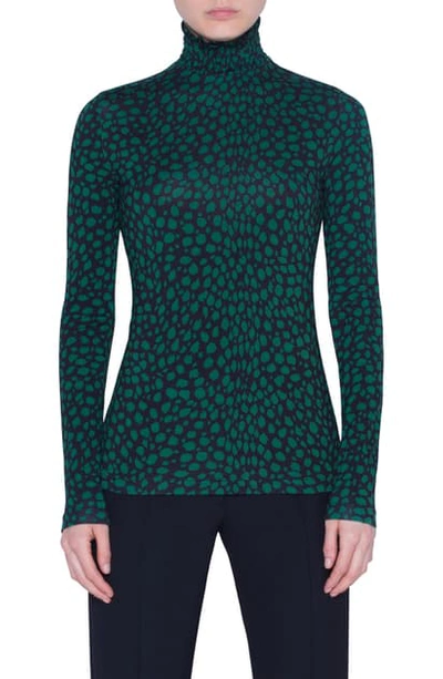 Shop Akris Punto Animal Dot Print Jersey Top In Black/ Emerlad