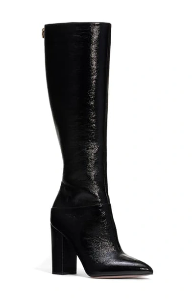 Shop Valentino Ringstud Knee High Pointed Toe Boot In Black Leather