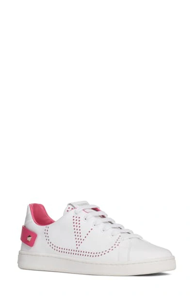 Shop Valentino Net Perforated Court Sneaker In White/ Pink