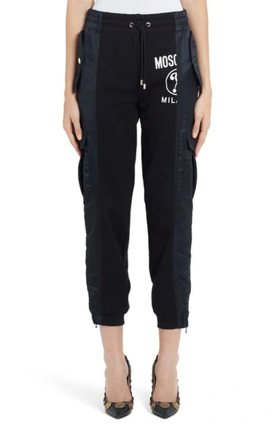 Shop Moschino Mixed Media Joggers In Black