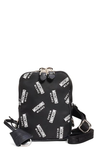 Shop Moschino Logo Nylon Crossbody Bag In Fantasy Print Black