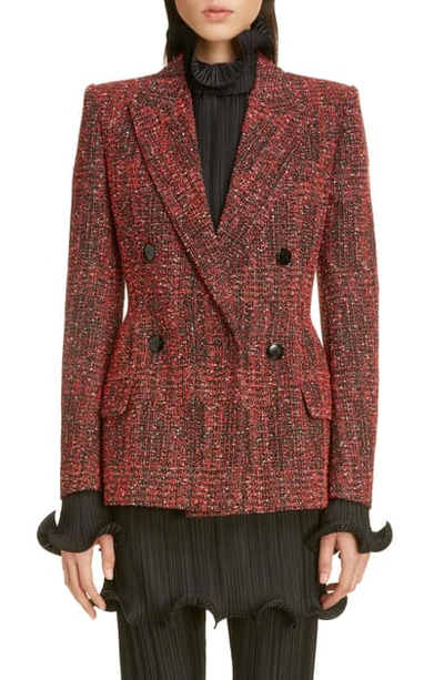 Shop Givenchy Double Breasted Tweed Jacket In Red/ Black