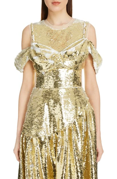 Shop Simone Rocha Beaded Sequin Woven Bustier Top In Gold