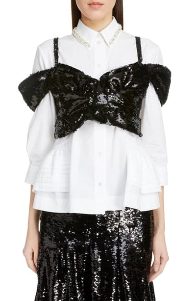 Shop Simone Rocha Beaded Sequin Woven Bustier Top In Black