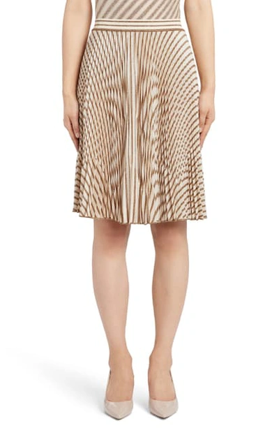 Shop Missoni Pleated Metallic Stripe Knit Skirt In Cream/ Gold