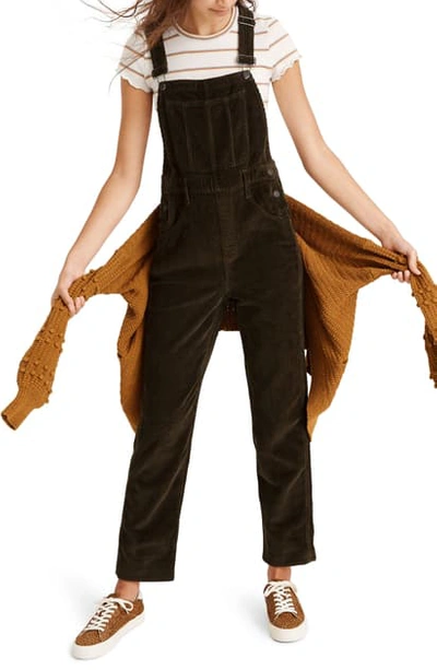 Shop Madewell Corduroy Straight Leg Overalls In Dried Olive