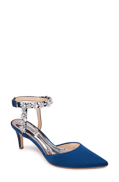 Badgley Mischka Esmeralda Embellished Pointed Toe Pump In Navy Satin |  ModeSens