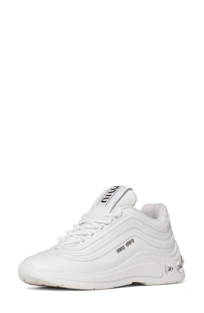 Shop Miu Miu Crystal Embellished Sneaker In White