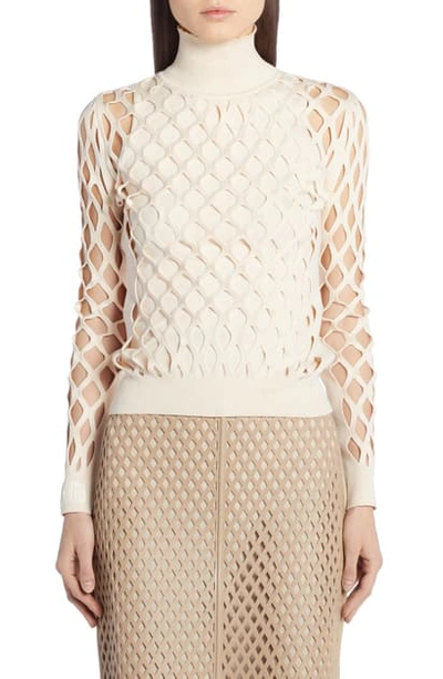 Shop Fendi Mesh Turtleneck Sweater In Cream