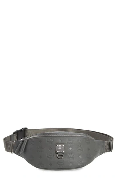 Shop Mcm Fursten Visetos Leather Belt Bag In Charcoal