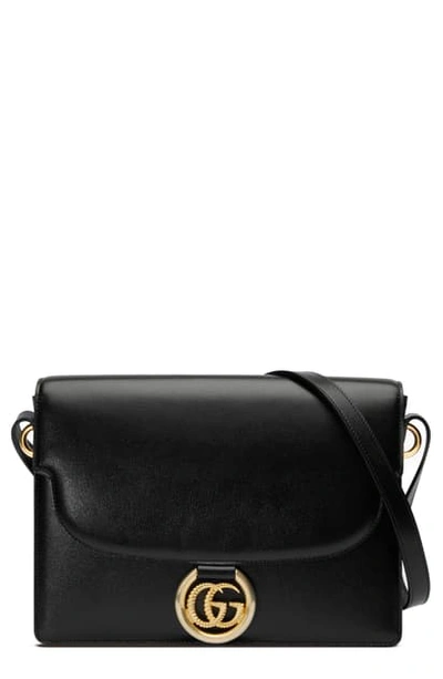 Shop Gucci Medium Gg Ring Leather Shoulder Bag In Nero
