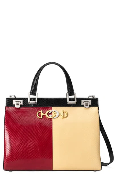 Shop Gucci Medium Zumi Colorblock Genuine Snakeskin Top Handle Bag In Hibiscus Red/ Butter/ Nero