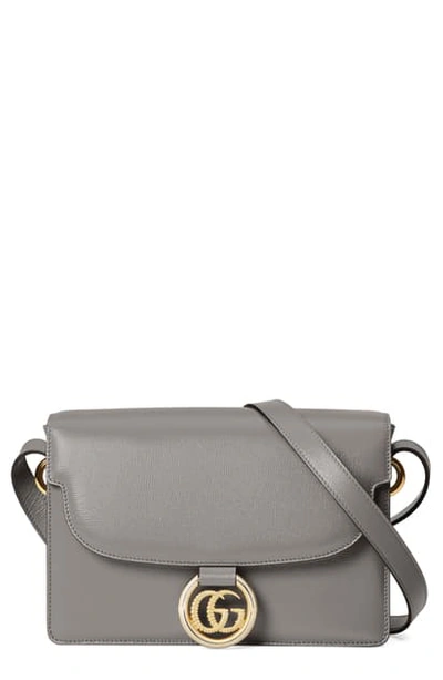 Shop Gucci Small Gg Ring Leather Shoulder Bag In Dusty Grey