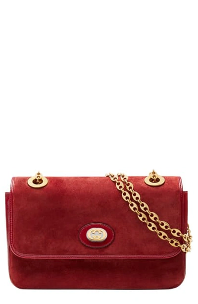 Shop Gucci Small Suede Shoulder Bag In New Cherry Red