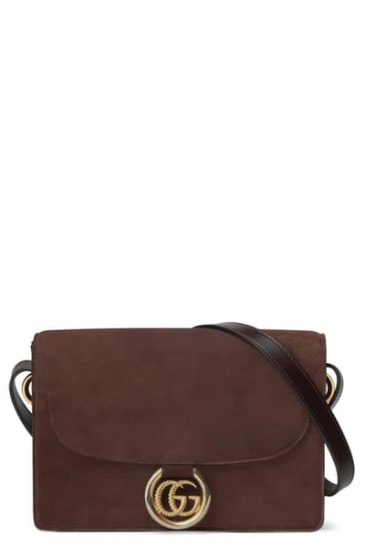 Shop Gucci Small Gg Ring Suede Shoulder Bag In Reflex Brown