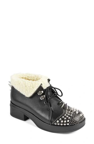 Shop Gucci Victor Studded Faux Sheng Lined Bootie In Black/ White