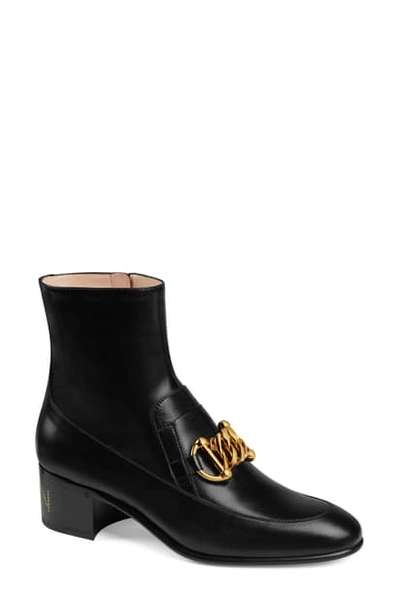 Shop Gucci Chain Loafer Bootie In Black