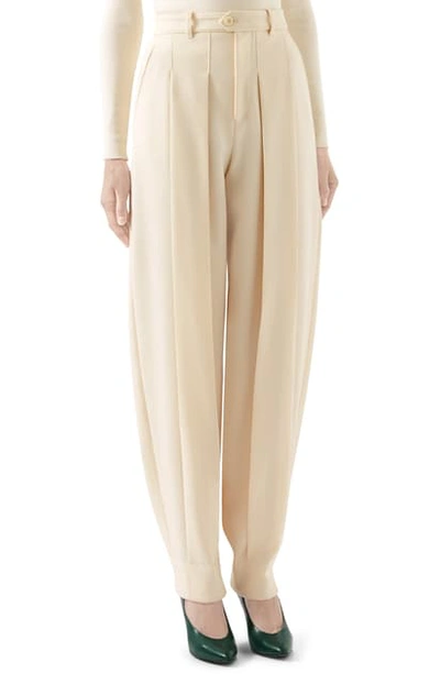 Shop Gucci Pleated Wool Pants In White Magnolia
