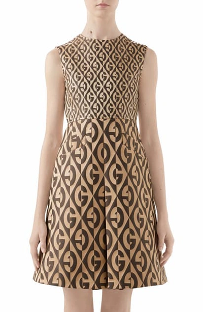 Shop Gucci Gg Rhombus Jacquard Minidress In Beige/ Black